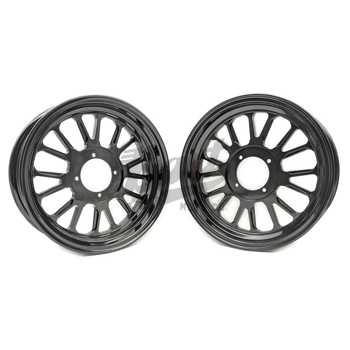 12" X 3.5" / 2.75" Staggered 16 Spoke 1 Piece Rim (2 Wheel Set) (Black)
