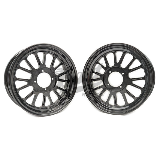 12" X 3.5" / 2.75" Staggered 16 Spoke 1 Piece Rim (2 Wheel Set) (Black)