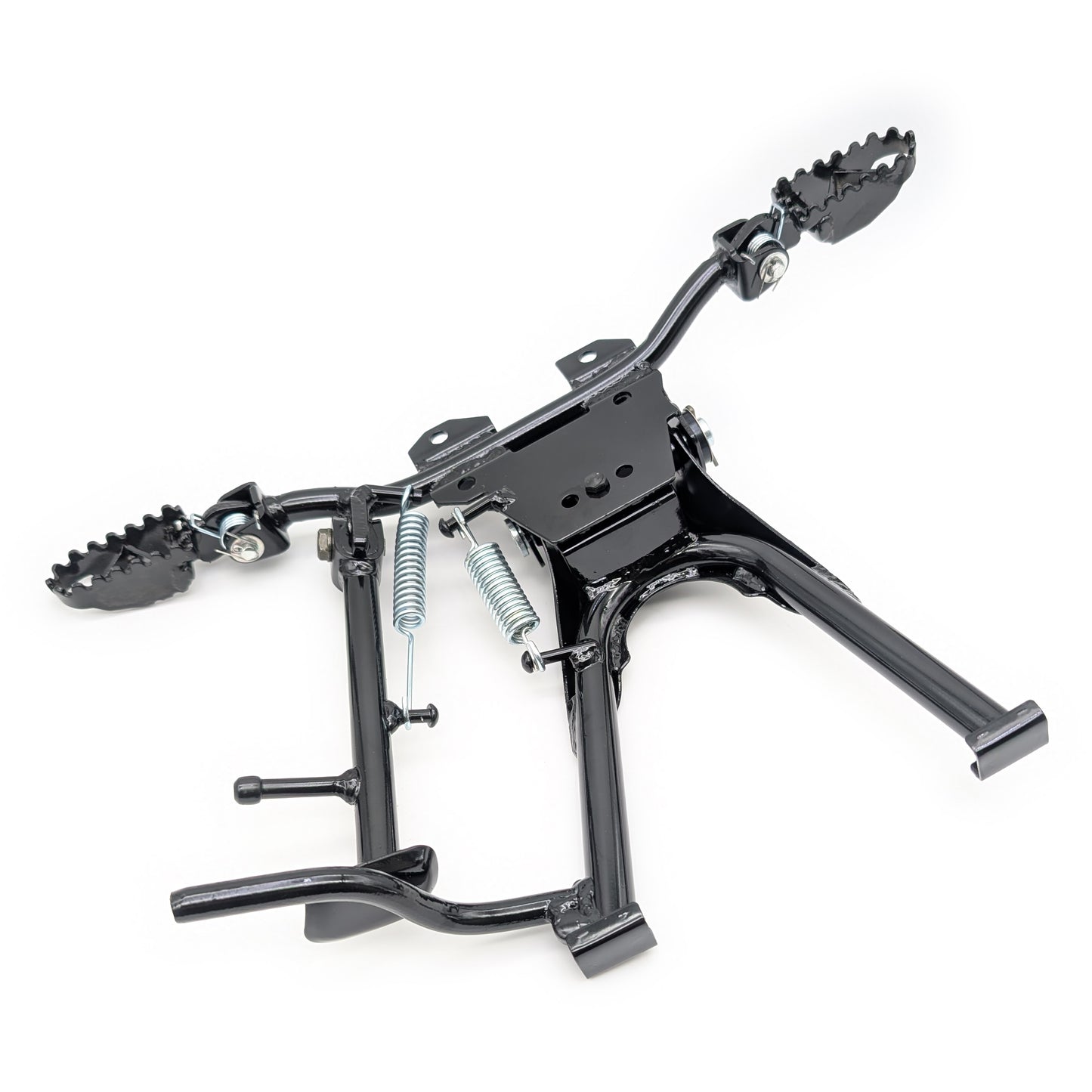 Engine-Mount Studded Foot Peg and Kick Stand Assembly with Center Stand
