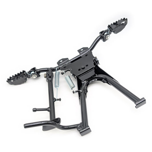 Engine-Mount Studded Foot Peg and Kick Stand Assembly with Center Stand