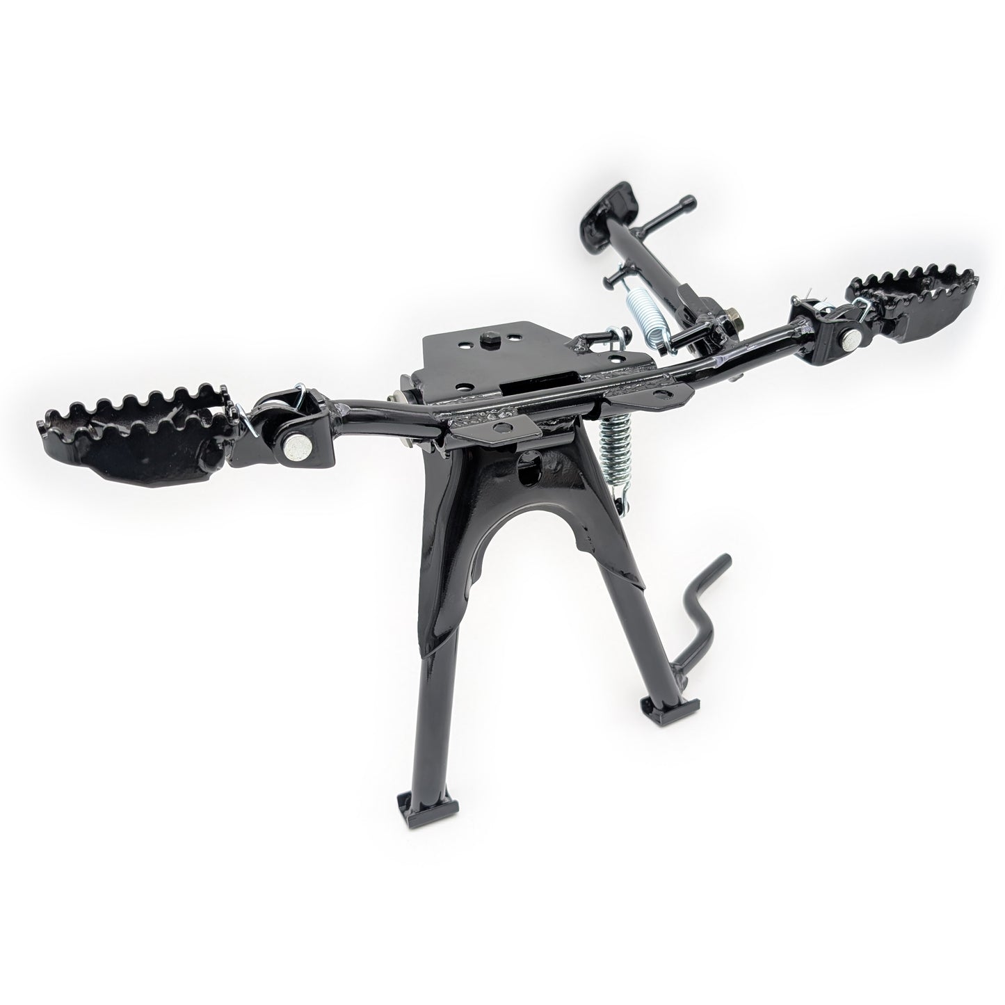 Engine-Mount Studded Foot Peg and Kick Stand Assembly with Center Stand