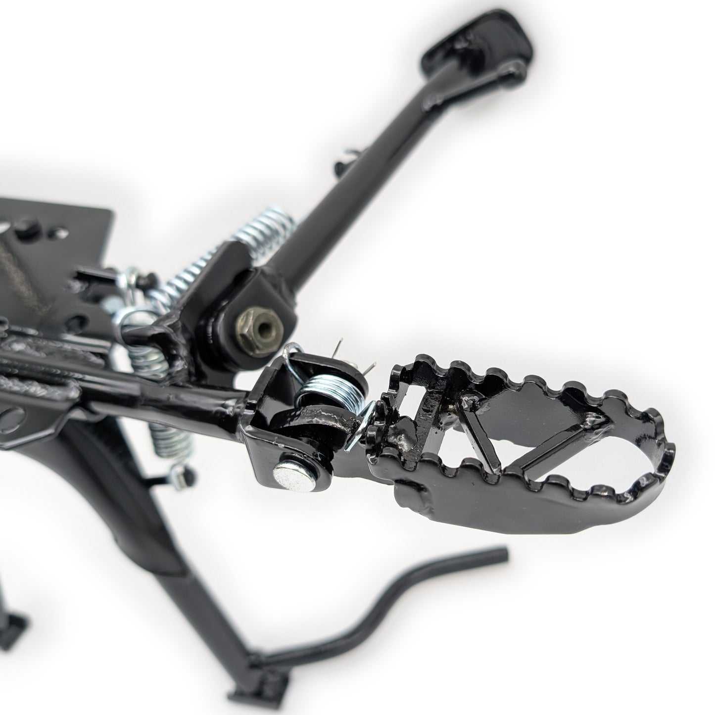 Engine-Mount Studded Foot Peg and Kick Stand Assembly with Center Stand