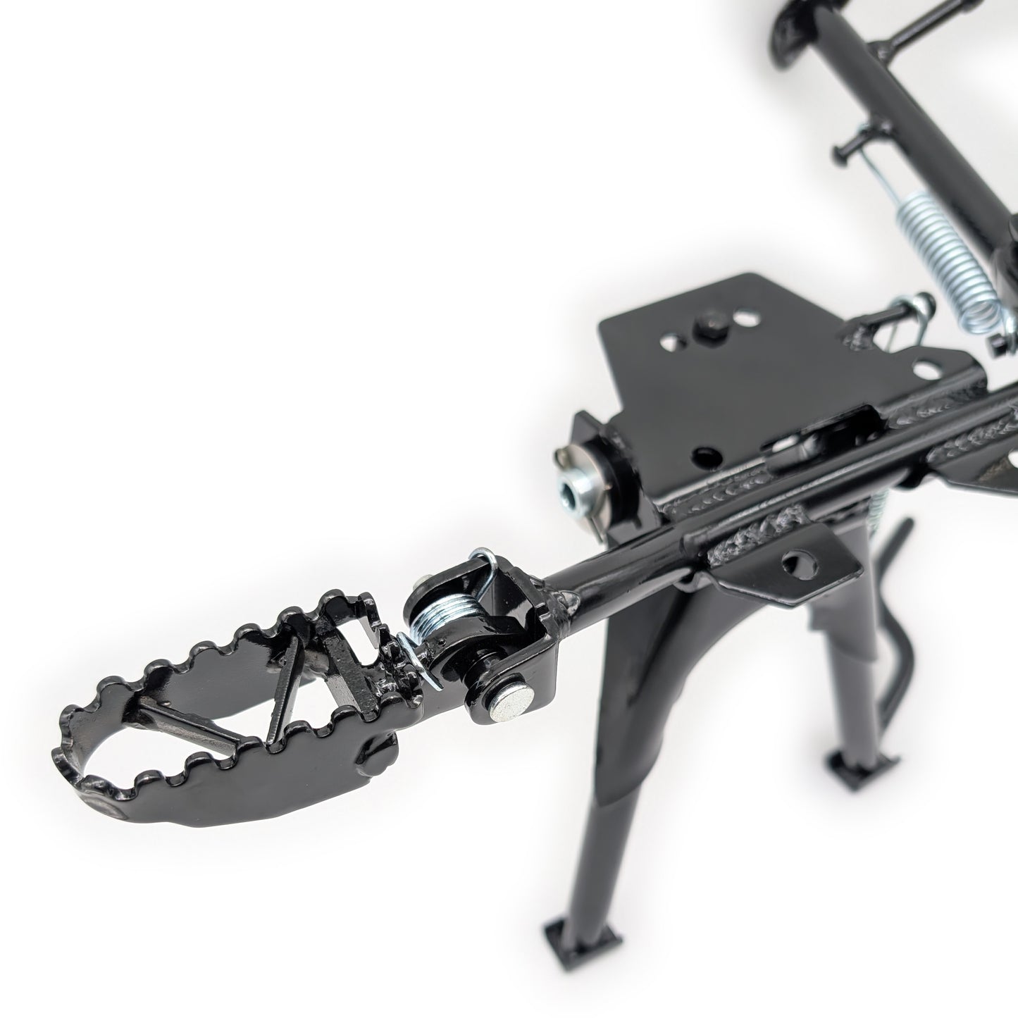 Engine-Mount Studded Foot Peg and Kick Stand Assembly with Center Stand