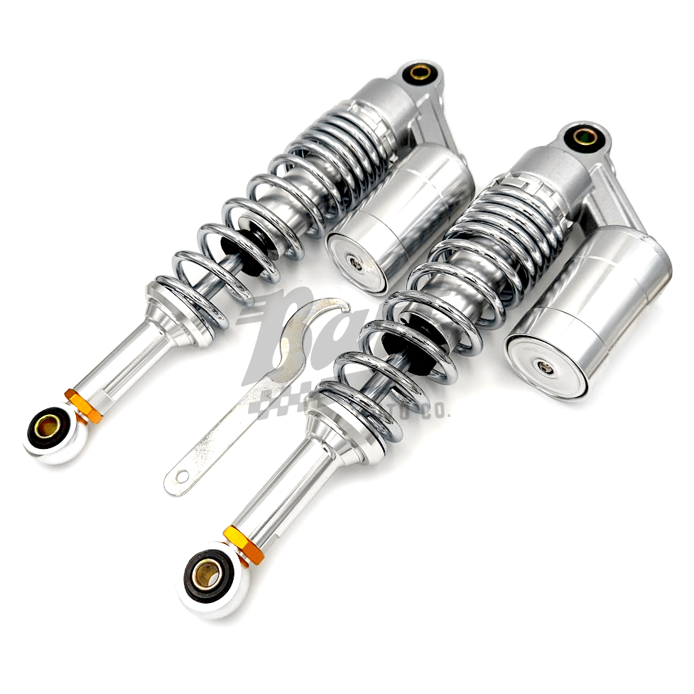 330MM Performance Gas Filled Reservoir Rear Shock Set - Silver / Chrome
