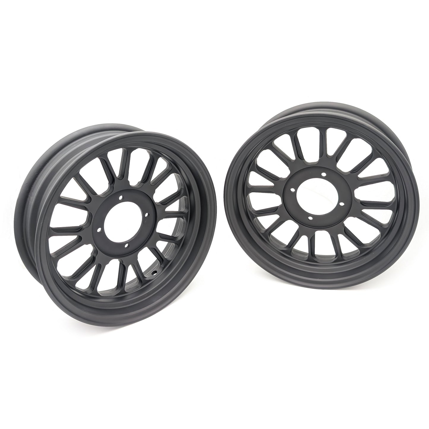 12" X 3.5" / 2.75" Staggered 16 Spoke 1 Piece Rim (2 Wheel Set) (Flat Black)