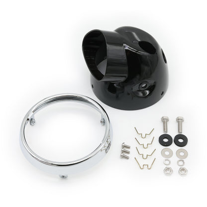 CT70 K0 Style 5.75" Aluminum Headlight Bucket and Chrome Trim Ring (Painted Black)
