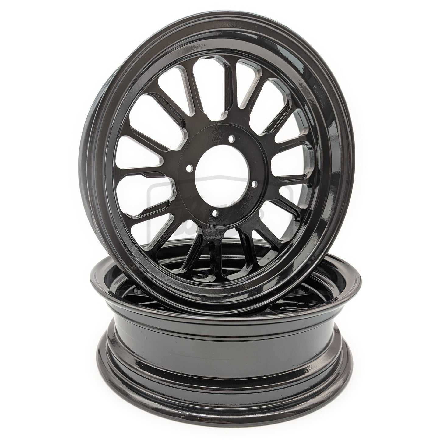 12" X 3.5" / 2.75" Staggered 16 Spoke 1 Piece Rim (2 Wheel Set) (Black)