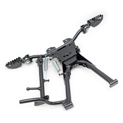 Engine-Mount Studded Foot Peg and Kick Stand Assembly with Center Stand