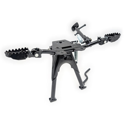 Engine-Mount Studded Foot Peg and Kick Stand Assembly with Center Stand