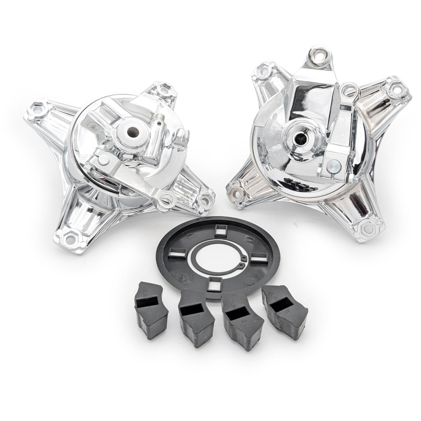 CT70 Front & Rear Show-Level Chrome Drum Hub & Brake Set
