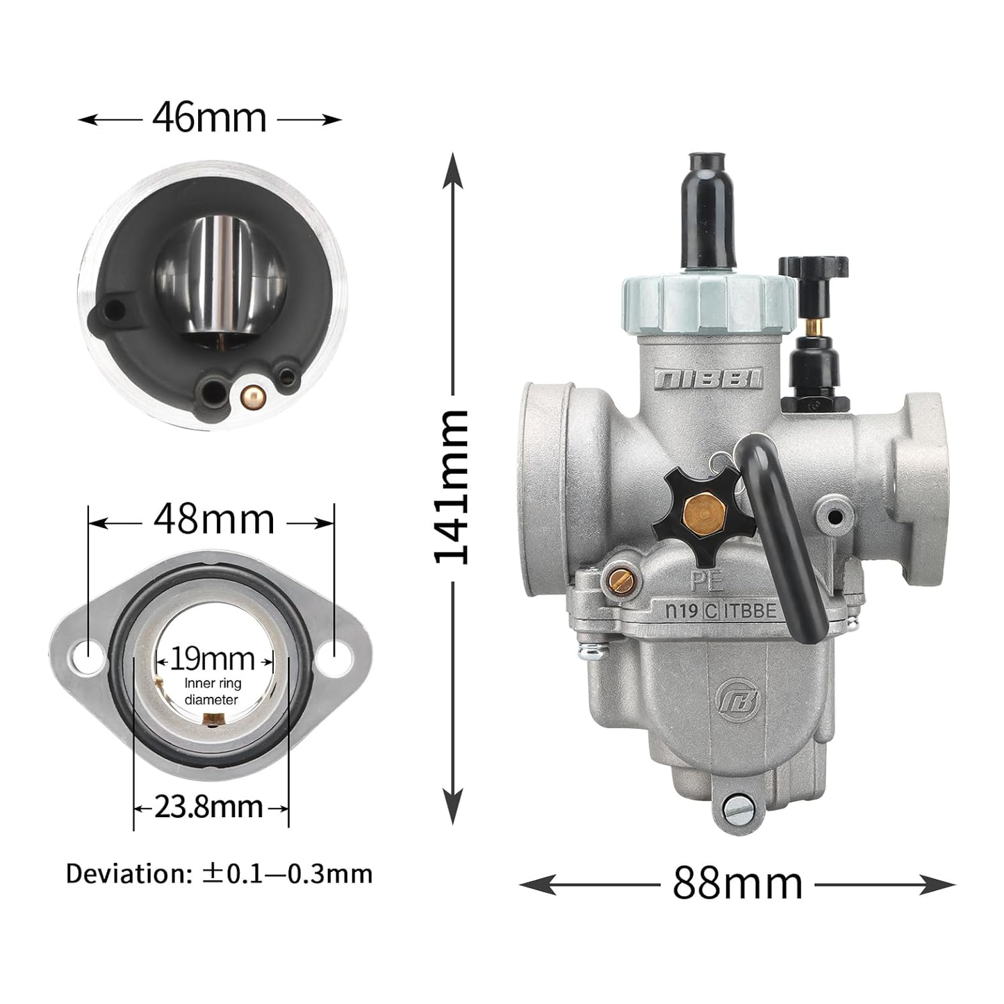 Nibbi PE19FL Flanged 19mm Carburetor