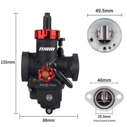 Nibbi PE26FL Flanged 26mm Carburetor (Black & Red)